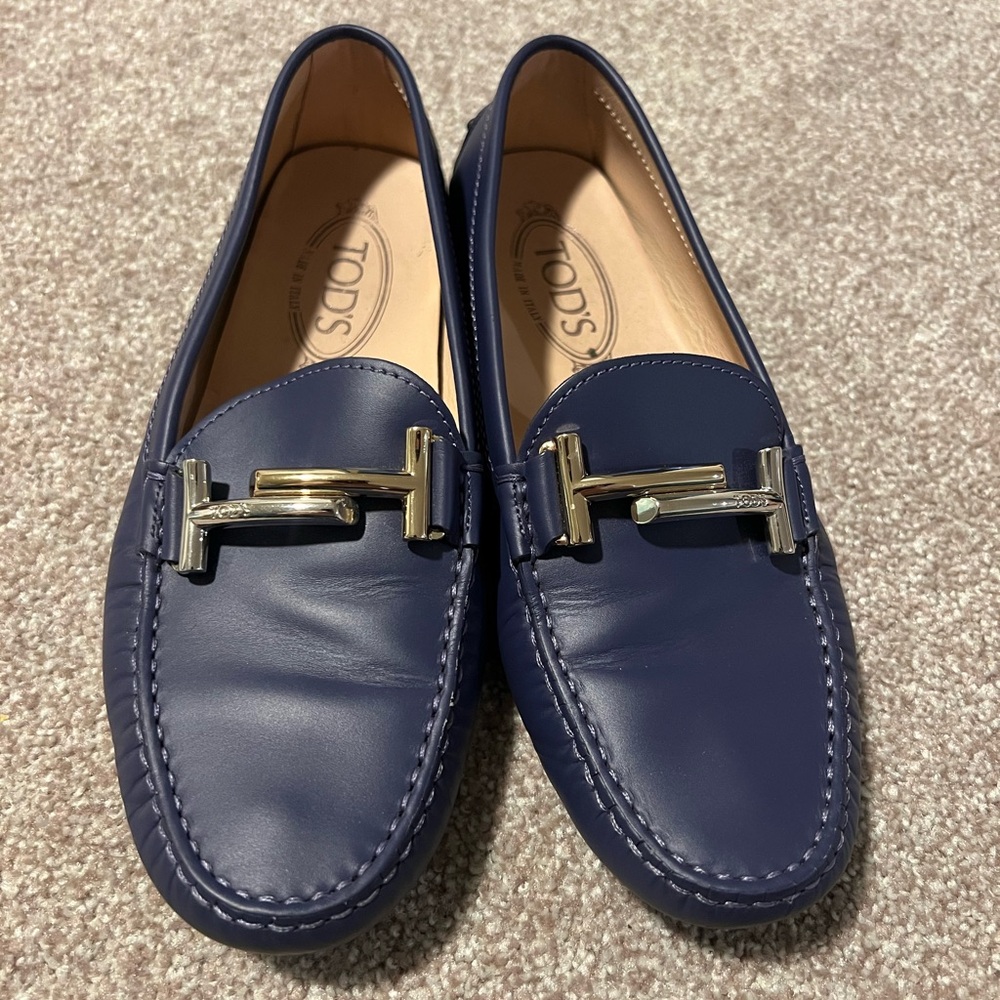 TOD’S T Bar Gommino Women Loafers Blue Leather size 7